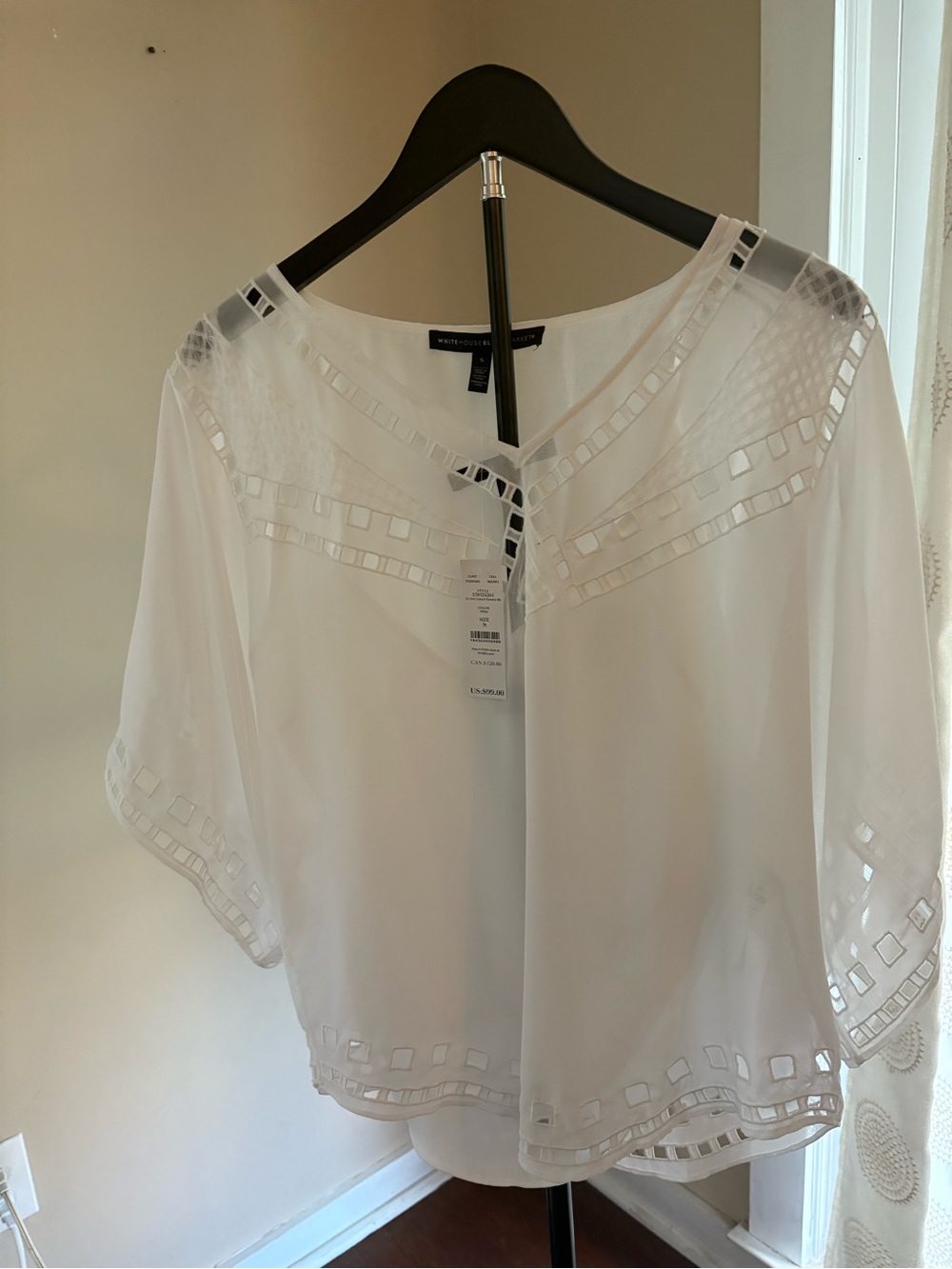 White House Black Market White Sheer Square-Trim Blouse